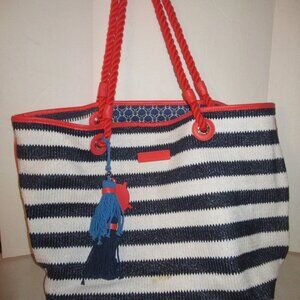 Retired Vera Bradley Blue And White Striped Beach Bag